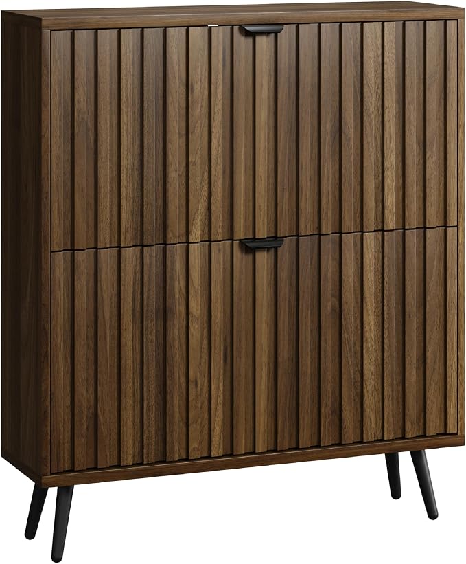 Smuxee Shoe Cabinet with 2 Flip Drawers, 31.5" Walnut Hidden Shoe Storage Cabinet with Fluted Design, Freestanding Shoe Organizer Cabinet for Entryway, Hallway, Closet, Living Room - Image 9