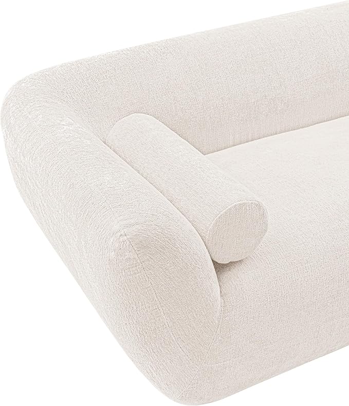 Manhattan Comfort Ulka 96-Inch Contemporary Boucle Sofa for Living Room with Premium Pine Wood Frame, Metal Base, High-Density Foam Padding & 2 Bolster Pillows, Cream