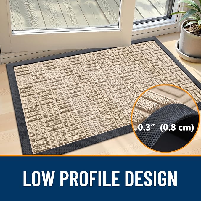 OLANLY Front Door Mat Outside Entrance 71x23, Absorbent, Heavy Duty Sturdy Natural Rubber Doormat Indoor Outdoor, Non-Slip, Stain and Fade Resistant, Low Profile Floor Mat for Entryway, Latte White - Image 5