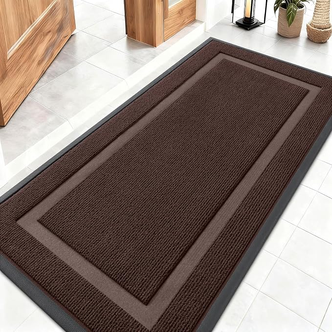 OLANLY Front Door Mat Indoor Outdoor Entrance, Waterproof All-Season, All-Weather Doormat, Sturdy Natural Rubber, Fade Resistant, Low Profile, Easy Clean Patio Porch Entryway Mat, 47x23, Dark Brown by OLANLY