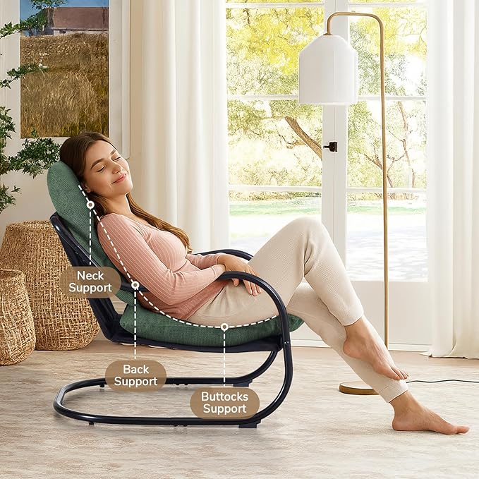 Peace nest Modern Accent Chair,Comfy Living Room Suspended Chair with Mental Frame,Bedroom Armchair with Soft Upholstered Cushion for Balcony Lounge Reading Meeting Room,Green