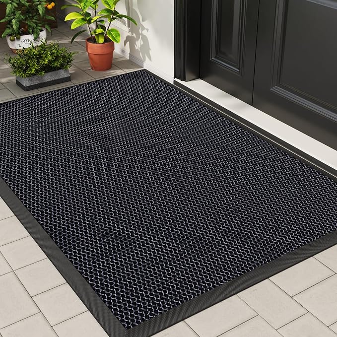 Front Door Mat Outside Entrance 32"x48" Grey,Heavy-Duty Dirt Trapper Outside Welcome Mat, Non Slip Durable Rubber Entrance Doormats for Entryway Porch, Stain Resist Waterproof All-Season All-Weather by HoHomLeona
