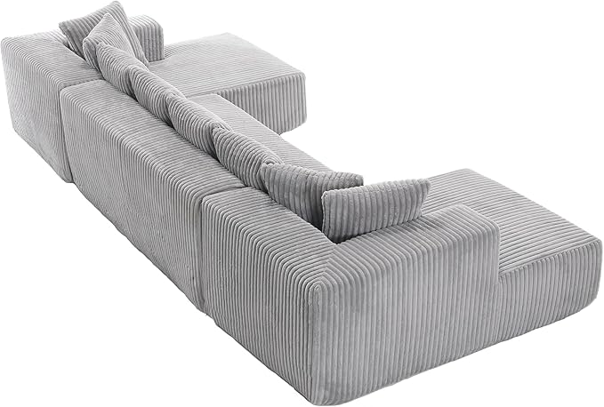 133" Oversized U-Shaped Modular Sectional Sofa, No Assembly Required Floor Couch, Memory Foam Cloud Sofa with 12 Lumbar Pillows, Corduroy Upholstery | Breathable material, Non-Slip, Wider Armrest