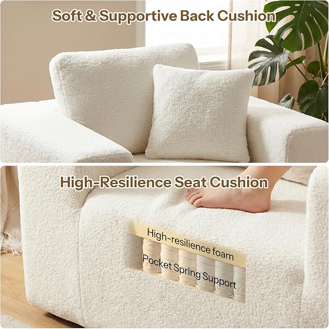 Life Balance Modular Sectional Sofa for Living Room, Modular Design Easy to Assemble, Cloud Soft Fabric, White (Sherpa Fabric)