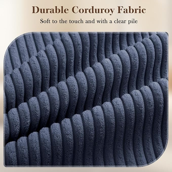 38.5" Dark Blue Corduroy Accent Chair, Comfy Deep Seat Armchair with Spring Cushion, Modern Reading Sofa for Living Room Bedroom