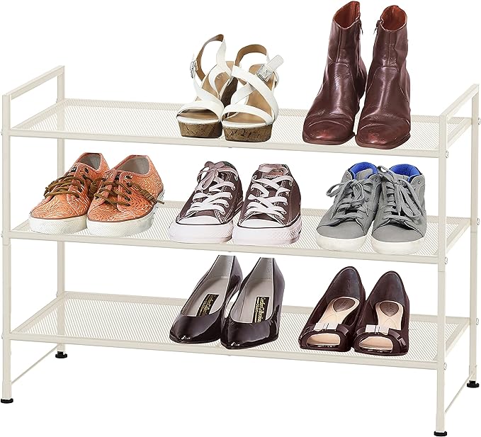 Simple Houseware 3-Tier Stackable Mesh Shoe Rack, White - Image 3