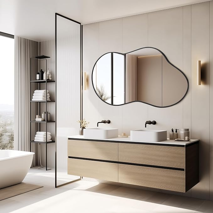 Dorlicecass Irregular Wall Mirror - Wall Mirrors Decorative 24"x36" Black Asymmetrical Mirror Tempered Glass Aviation Aluminum Alloy Frame for Bathroom, Bedroom, Living Room, Cloakroom, Entryway - Image 7