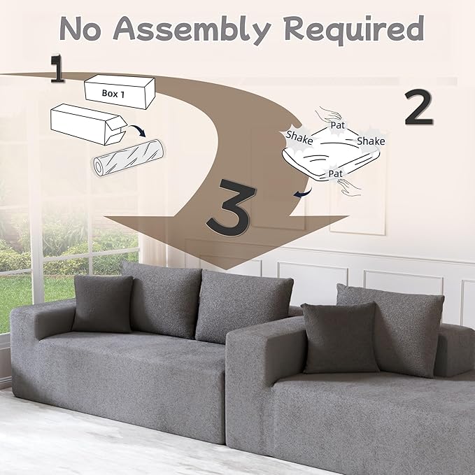 L-Shape Cloud Sectional Sofa, 104” Modern Modular Boneless Couch with Left Chaise Lounge, Compressed Floor Sofa with 5 Pillows & Deep Seat, Rain Drop Velvet Couch for Living Room, Light Gray