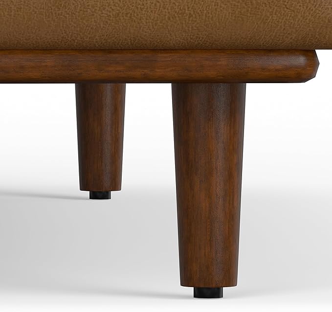 SIMPLIHOME Morrison Mid-Century Modern 72 inch Wide Sofa with Ottoman Set in Caramel Brown Genuine Leather for the Living Room and Family Room