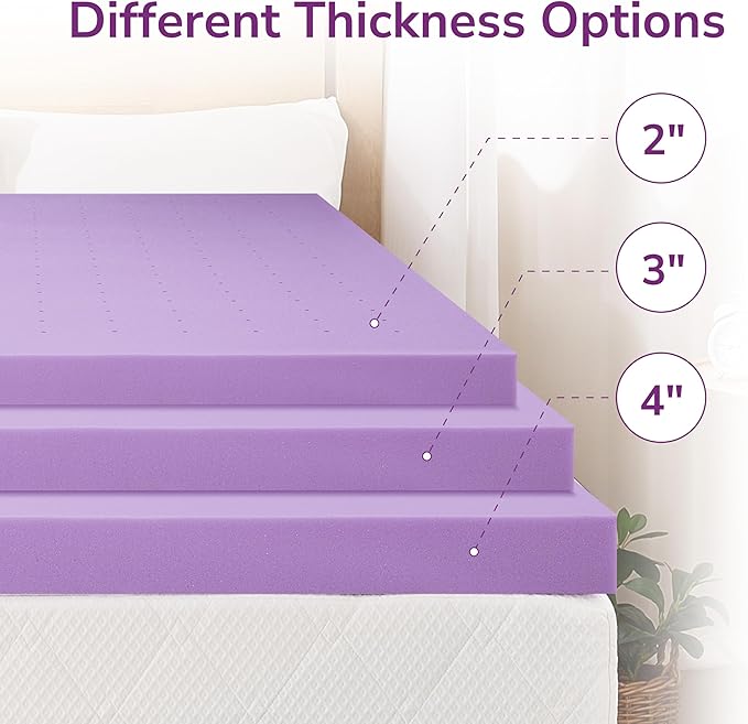 3 Inch Queen Lavender Infusion Memory Foam Mattress Topper for Relaxing Sleep, Ventilated & Pressure Relieving, CertiPUR-US Certified, Medium Firm Topper in a Box, Queen Size, 60"x80"