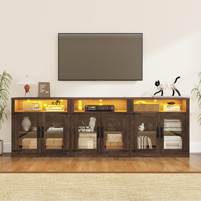 chartustriable 94.5" W 2-Piece Entertainment Center for TVs up to 100", Farmhouse Wall Unit TV Stand with Doors & Drawer, Media Console Table for Living Room, Bedroom, Brown by chartustriable