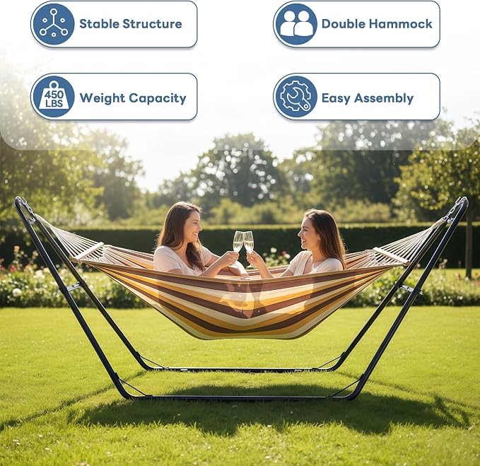 DUMOS Universal Double Hammock Stand Only, Heavy Duty Hammock Stands for 2 Person, Steel Stand for Indoor and Outside Garden Backyard Patio Pool Beach - Image 4
