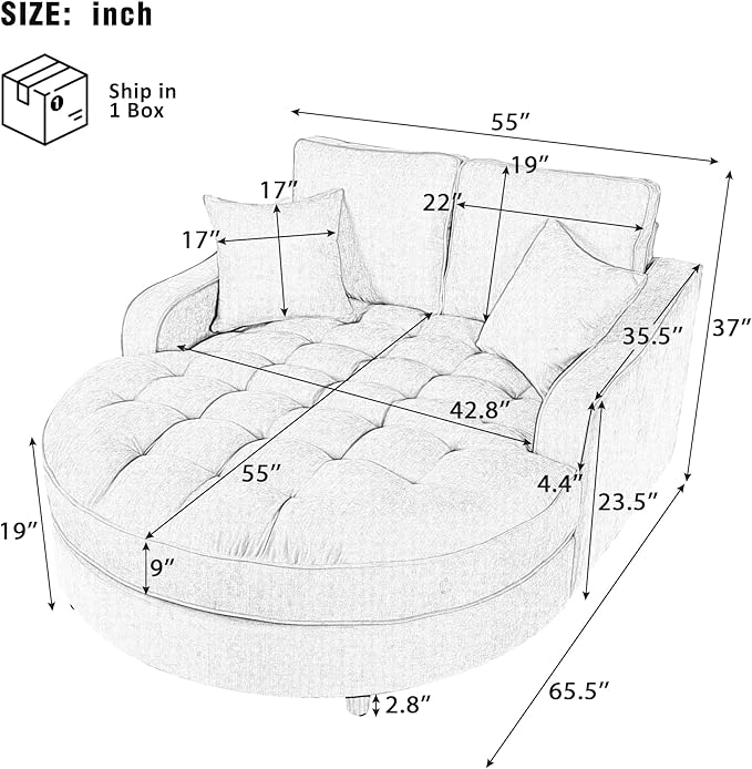 55" Oversized Chaise Lounge Indoor Chenille Upholstered Cozy Lounger Sofa Bed Sleeper Couch Daybed , Extra Wide Deep Seat Padded Sofabed with 9" Thicked Cushions and Throw Pillows for Living Room