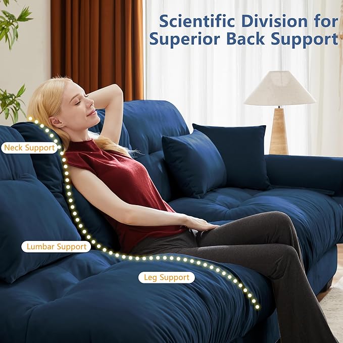 KEIKI 94" Oversized Velvet Modular Sectional Loveseat Sofa with 2 Ottoman, High-Density Foam Cushions and Bolstered Armrests, Upholstered 2-Seater Cloud Couch with 4 Pillow, for Living Room, Blue