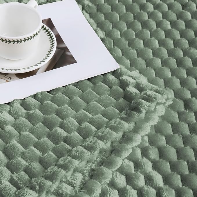 Bnuitland Sage Green Flannel Throw Twin Size Blanket (60X80 inches), 300 GSM Fleece Cozy Warm Soft Home Decor Lightweight Bed Blanket for Adults, Suitable for All Seasons.