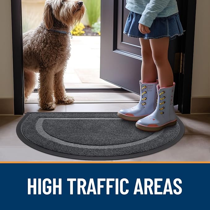 OLANLY Half Circle Door Mat Indoor Outdoor Entrance Welcome, Waterproof All-Season, All-Weather Doormat, Sturdy Natural Rubber, Low Profile, Easy Clean Patio Porch Entryway Mat, 36x24, Grey - Image 8