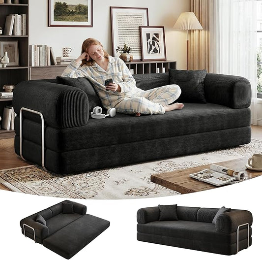 78 Inch Folding Convertible Sofa Bed, 4-in-1 Oversized Cloud Corduroy Upholstered Boneless Couch, Loveseat Sleeper with Pull Out Bed, Modular Futon Floor Sofa Couch for Living Room Bedroom Lounge