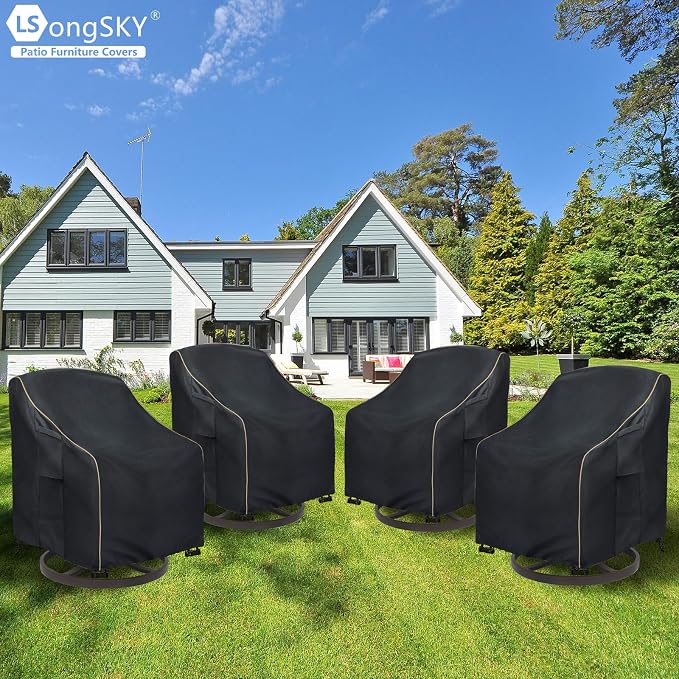 Patio Swivel Chair Cover 4 Pack,Waterproof Heavy Duty Outdoor Chair Covers,Outdoor Swivel Chair Cover for Patio Furniture Covers(30W x 34D x 36H inches),Black - Image 7