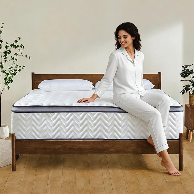 Queen Mattress,12 Inch Medium Firm Hybrid Queen size Bed Mattress, Memory Foam Mattresses in a Box for Pressure Relief, Individual Pocket Spring-Motion Isolation with Edge Support, CertiPUR-US