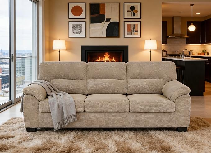 Ball & Cast 3 Seater Sofa Couch with Deep Seats,81" Modern Upholstered Sofa with Padded Armrests, Comfy Couches for Living Room,Apartment and Office,Camel