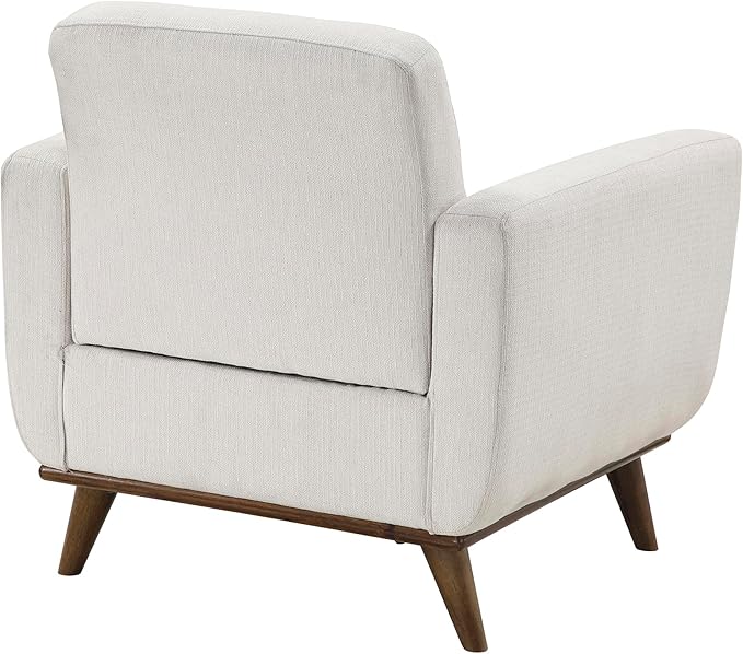 Lexicon Modern Accent Chair, Textured Fabric Upholstered Armchair with Brown Wood Legs, Track Arms, Tufted Chair Back for Living Room/Office/Waiting Room, Beige