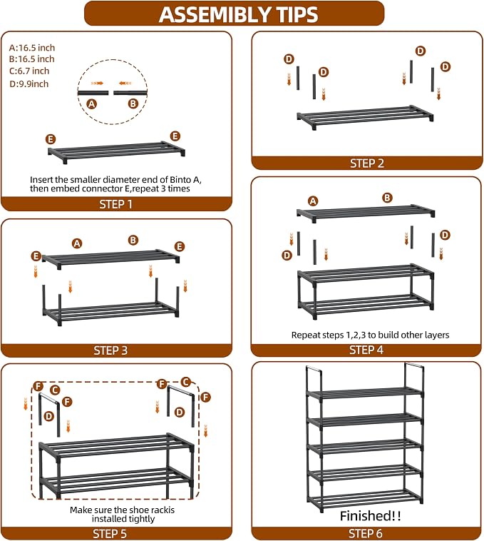 Shoe Rack - 5-Tier Shoe Organizer, Sturdy Shoe Storage Shelf, Perfect for Front Door Entrance, Closet & Entryway, Easy to Assemble, DIY Layering Options (L - 5 Tier) - Image 8
