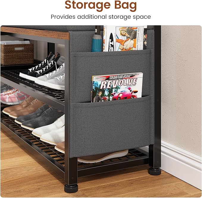 Itaar Coat Rack, Hall Tree with Bench and Shoe Storage, 7-in-1 Entryway Bench with Soft Cushion, Storage Bag, 3 Fabric Drawers(Rustic Brown) - Image 7