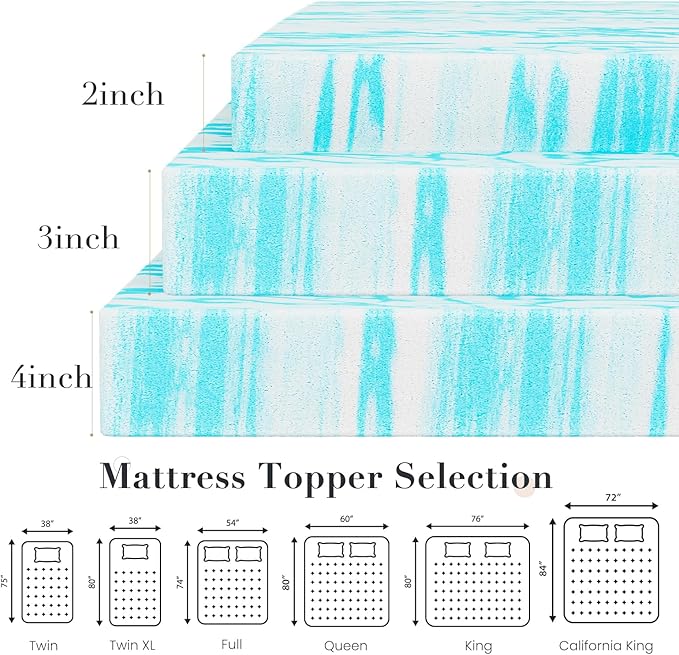 OLIXIS Gel Memory Foam Mattress Topper, Full 4 Inch, Cooling Gel Infused Soft Comfy Breathable, Pressure-Relieving, CertiPUR-US Certified