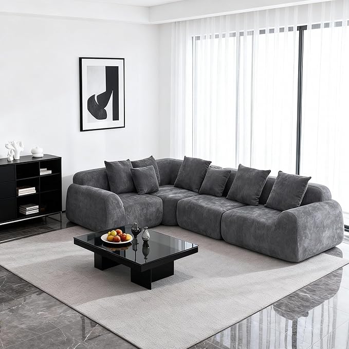 116-Inch Oversized Modular Compressed Sectional Couches 4 Pieces Modular Boneless Sofas with 7 Pillows,Modern Minimalist Corner Cloud Sofa Comfy Chenille Deep Seat Foam Couch