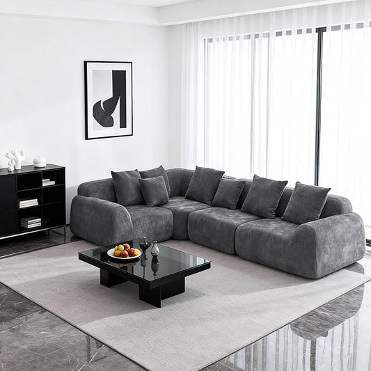 116-Inch Oversized Modular Compressed Sectional Couches 4 Pieces Modular Boneless Sofas with 7 Pillows,Modern Minimalist Corner Cloud Sofa Comfy Chenille Deep Seat Foam Couch
