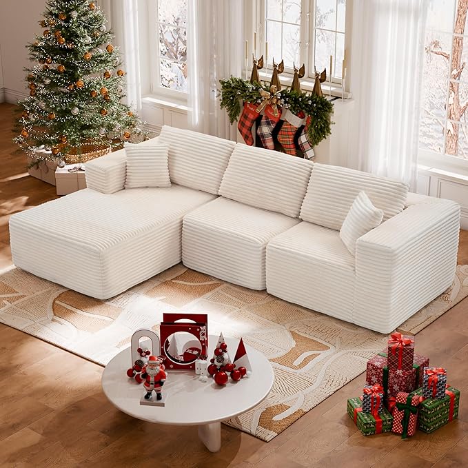 104" Modular Sectional Sofa with L-Shape Chaise, Modern Upholstered Cloud Couches for Living Room Bedroom, No Assembly Required, Cream