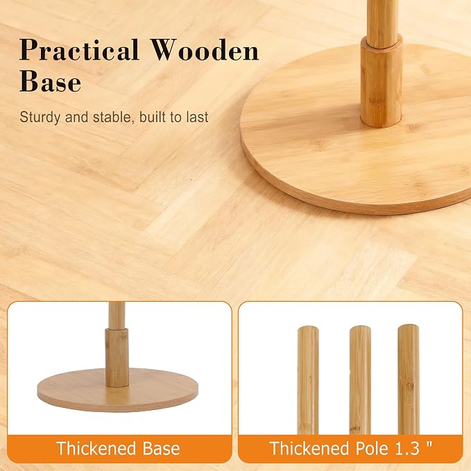 VECELO Coat Rack Freestanding, Entryway Hanger Stand, Umbrella Holder, Hall Tree With Hooks, Floor Standing Metal Tree Stand,Light Wood - Image 5