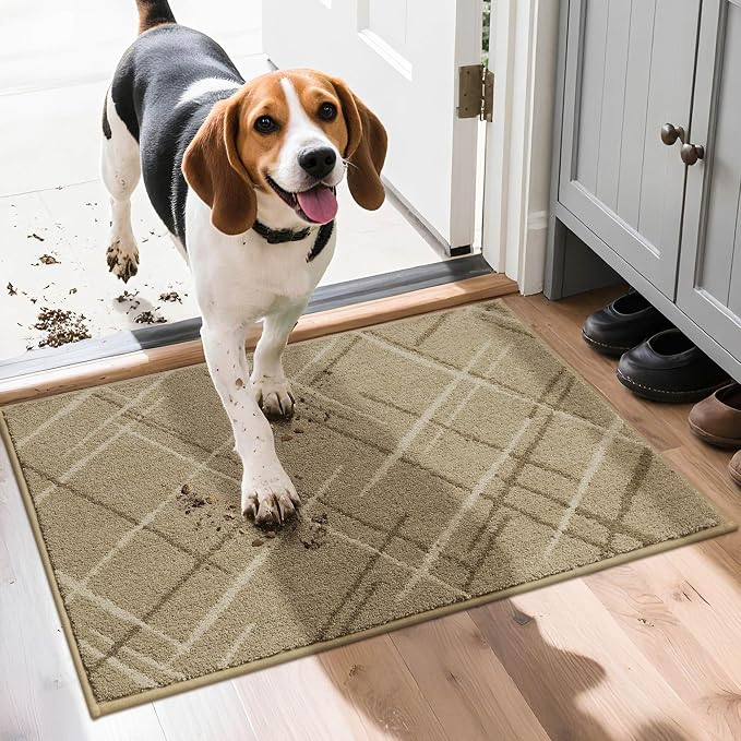 COSY HOMEER Front Door Mat Low Profile Non-Slip Doormat for Entryway, Absorbent Dirt Trapper Washable Entrance Mat, Sturdy Polyester Doormats (32"x20", Beige) - Image 9