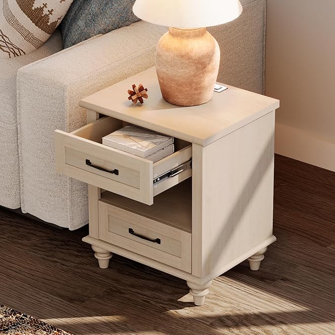 WAMPAT 3 Piece Bedroom Set - Includes Mid Century Dresser with 6 Drawers, Set of 2 Bedside Tables with Charging Station, 3 Piece Dresser and Nightstand Sets, Beige