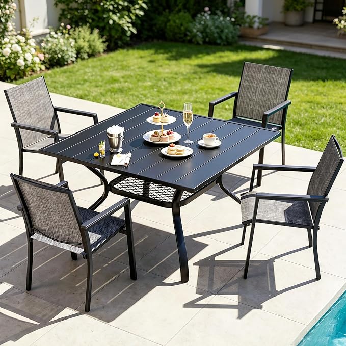 MEOOEM Modern 5 Piece Outdoor Patio Dining Set for 4, Square Patio Table Set with ArmChairs Highback 350LBS, Sturdy Durable Powder-Coated 4 Person Outdoo Dining Set for Outside, Garden, Gray - Image 7