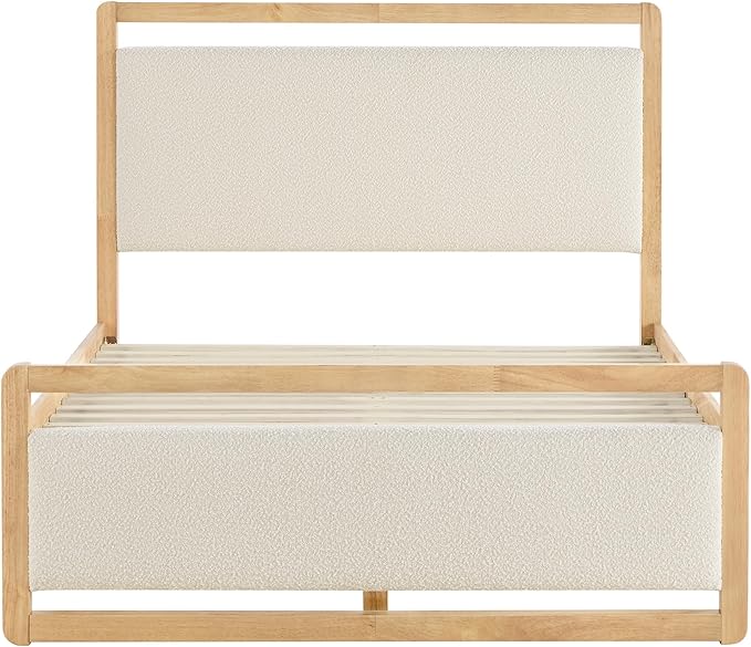 KISLOT 3 Pieces Bedroom Set, Wood Bed Frame with Upholstered Headboard & 2 Nightstands with Storage, Wooden Platform Mattress Foundation Farmhouse Bedroom Furniture Set
