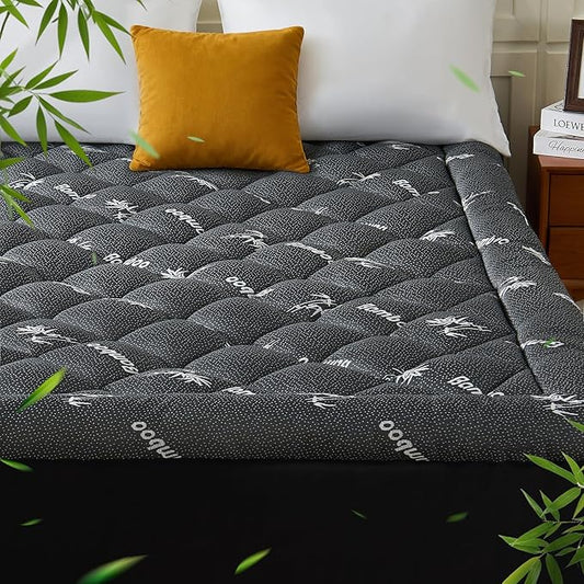 Queen Mattress Topper, Viscose Derived from Bamboo Thick Pillow Top Mattress Pad with Deep Pocket, Naturally Cooling for Hot Sleepers, Soft for Back Pain Relief, Premium Dark Grey