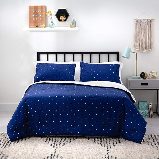 LINENSPA All Season Hypoallergenic Down Alternative Microfiber Comforter, Oversized King, Navy