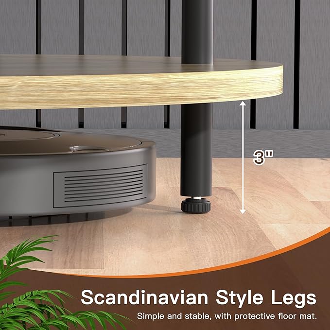 Coffee Table, 2 Tier Coffee Tables for Living Room, Round Coffee Table with Storage, Floor Table for Bedroom, Home Office, Nature Brown (23.6" D x 18.1" H)