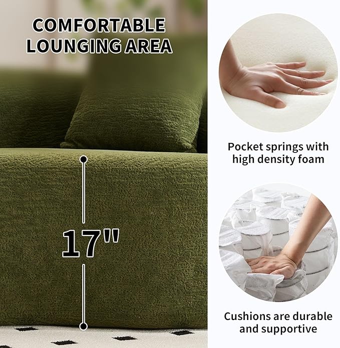 KEIKI Curved Chenille Modular Sectional Couches with Pillows, 4 Seater Oversized Upholstered Luxury Plush Cloud Sofa for Living Room Apartment, Full Compression Sponge,