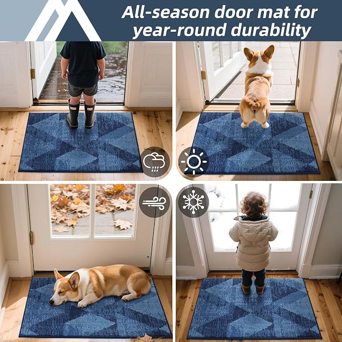 COSY HOMEER Entryway Rugs Doormat 20"x32", Non-Slip Absorbent Polyester, Washable Rugs for Front Door, Dirty Paws & High Traffic Areas, Blue - Image 8