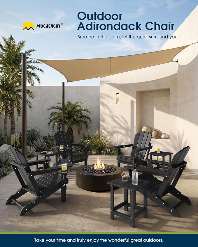MUCHENGHY Folding Adirondack Chairs 2 Pack, Patio & Outdoor Chairs, Plastic Weather Resistant with Cup Holder for Deck, Backyard, Garden (Black) - Image 9