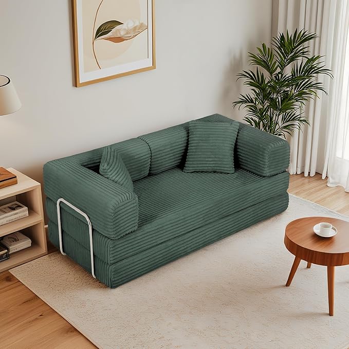 Eafurn 4-in-1 Convertible Folding Sofa Bed Boneless Loveseat Sofa in a Box - Foam Sleeper Couch with Fxied Frame, Modern Corduroy Upholstered Floor Couch & Fold Out Mattress | Breathable material, Fixed-shape Frame