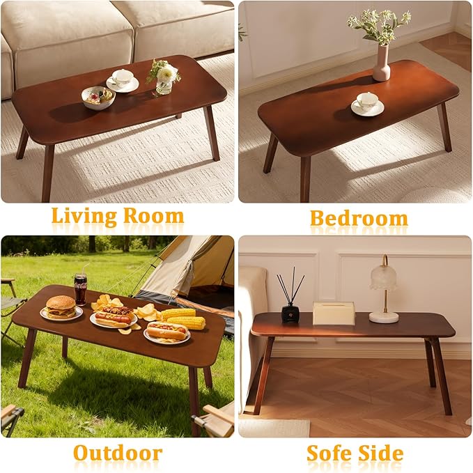 Coffee Table Foldable Mid Century Desk TV Stand with Open Storage Shelf Center Table for Living Room Furniture RV No Assembly, Brown (39.37IN)