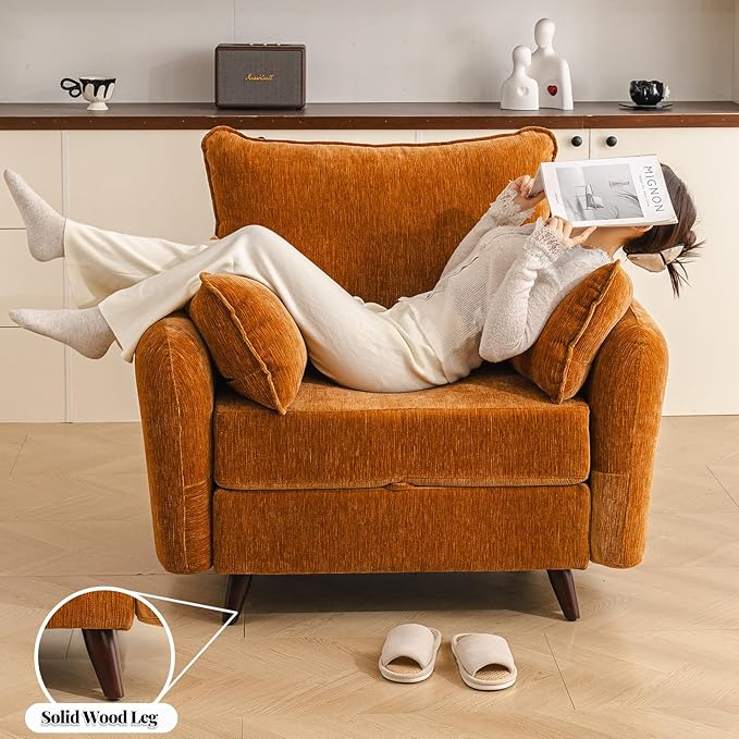 Rexulqo Oversized Accent Chair with Ottoman,All Seats Storage,Comfy Big Armchair,24.5'' Deep Seat,Upholstered Living Room Chairs,Reading Chair,Lounge Chair for Bedroom,Office,Chenille,Yellow