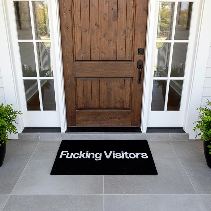 Fisura – Door mat Entrance “F*cking Visitors” Made of Coconut with Non-Slip PVC Backing. Hand-Painted Black Indoor Rug with White Letters. Fun Message Doormat. 30 x 18 inches. - Image 5