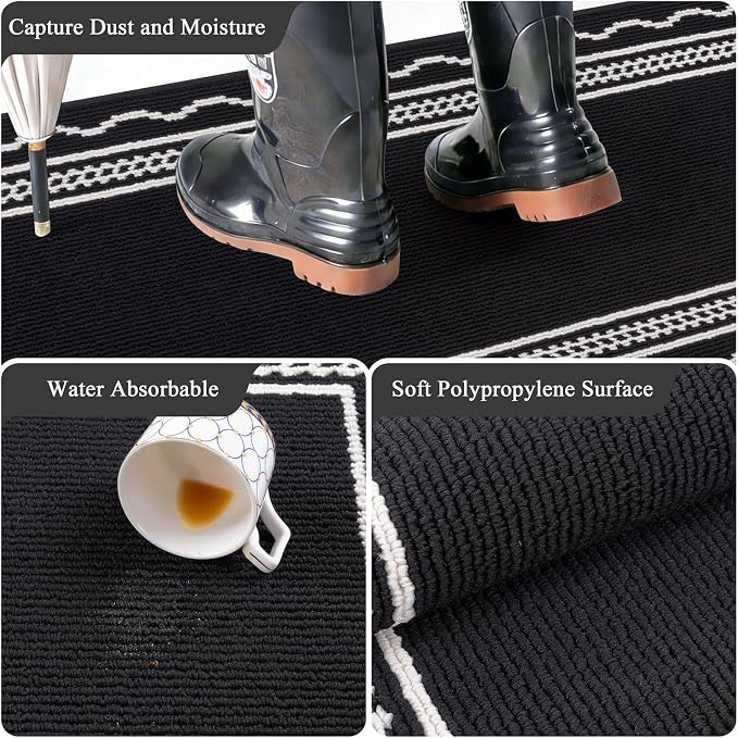 Ileading Indoor Door Mat 3x5ft Absorbent Dog Mats for Muddy Paws,Machine Washable Small Living Room Area Rug with Non-Slip Rubber Backing Low-Profile Inside Carpet for Hallway,Entryway,Kitchen(Black) - Image 4
