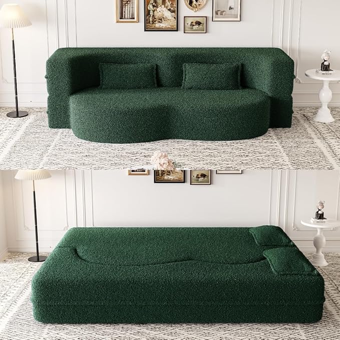 78" Oversized Convertible Folding Sofa Bed Full Size ,35D Full Foam Futon Loveseat Fold Out Couch Floor Mattress Teddy Fleece Lazy Lounge Sofabed for Living Room/Dorm/Guest Use/Home Office/Apartment