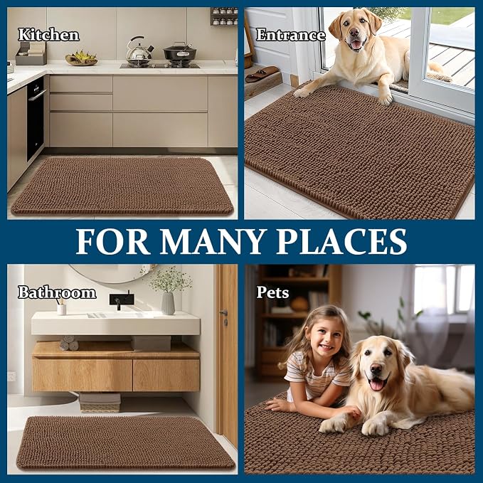 OLANLY Dog Door Mat for Muddy Paws 30x17, Absorbs Moisture and Dirt, Absorbent Non-Slip Washable Doormat, Quick Dry Chenille Mud Mat for Dogs, Entry Indoor Entryway Carpet for Inside Floor, Mocha - Image 8