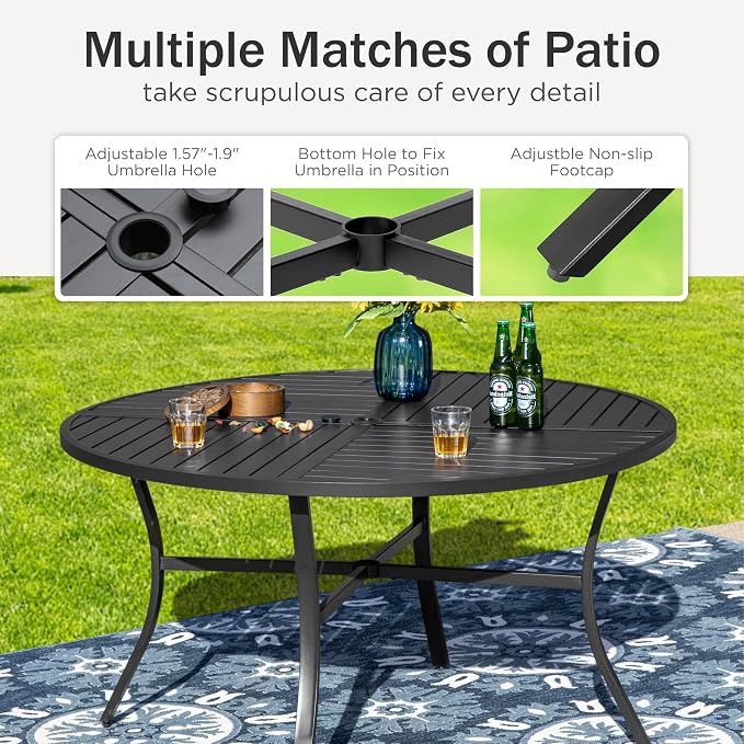 PHI VILLA 5 Piece Outdoor Patio Dining Set with 4 Swivel Dining Chairs & 1 Large Round Dining Table, Gray Textilene Mesh Fabric Chair and Round Metal Table for All Weather Deck Lawn Garden - Image 8